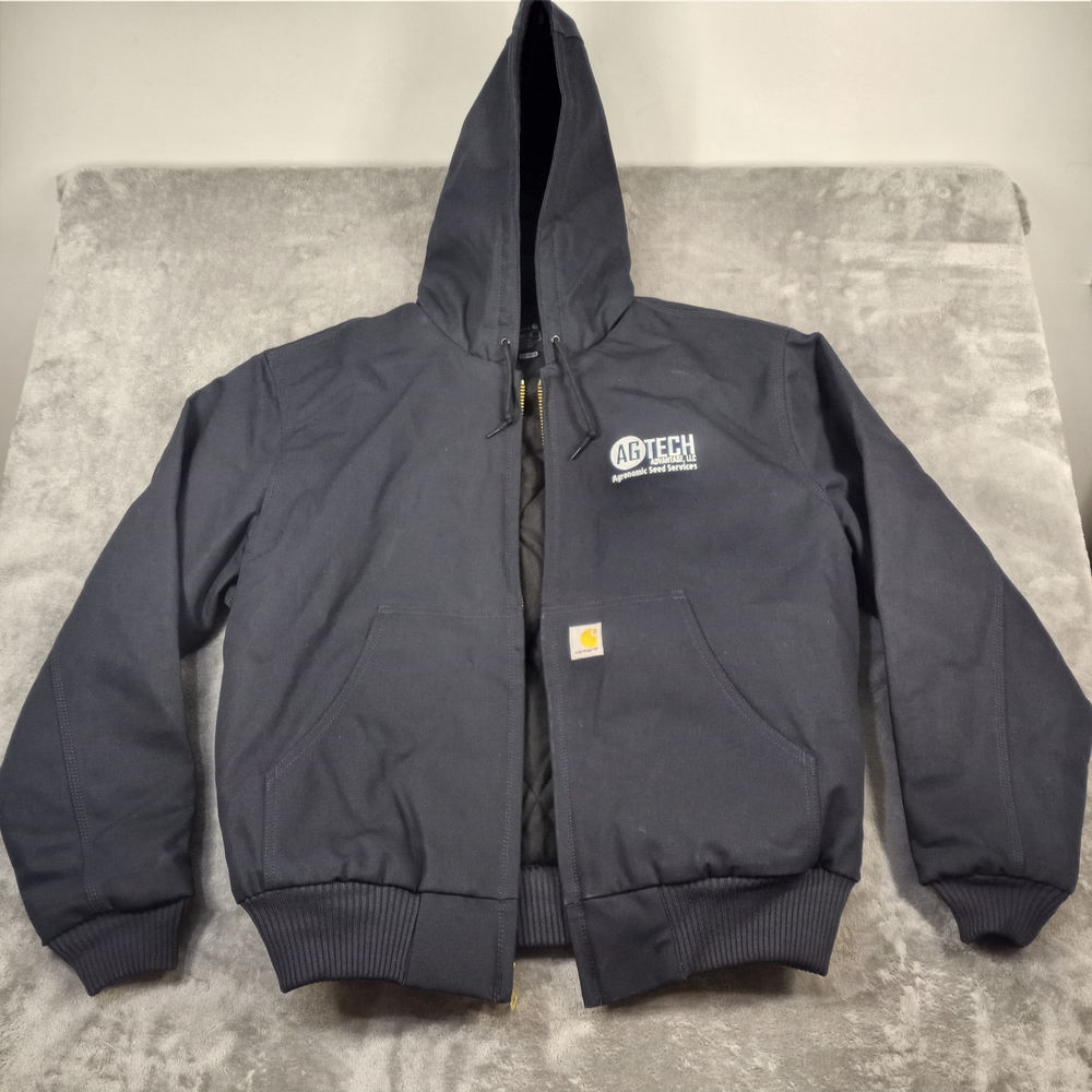Carhartt Loose Fit Jacket Mens L Blue DNY Canvas Workwear Pockets Hooded